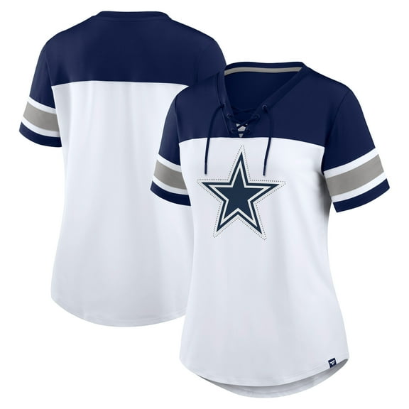 Women's Fanatics White/Navy Dallas Cowboys Athena Rhinestone Lace-Up V-Neck T-Shirt