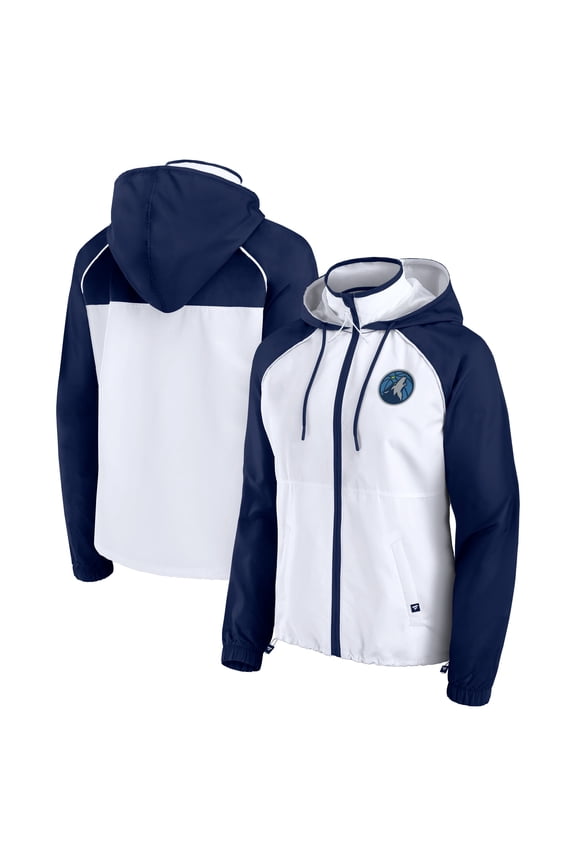 Women's Fanatics White/Navy Minnesota Timberwolves Anorak Raglan Full-Zip Hoodie Jacket