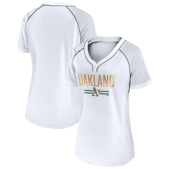 Women's Fanatics White Oakland Athletics Play Calling Raglan V-Neck T-Shirt