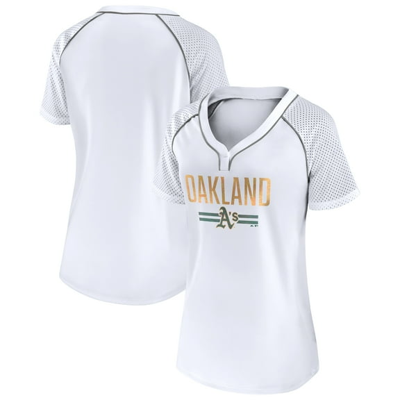 Women's Fanatics White Oakland Athletics Play Calling Raglan V-Neck T-Shirt