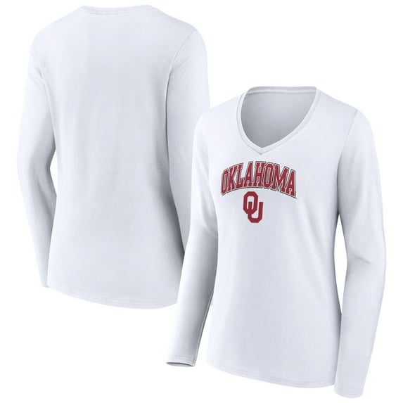 Women's Fanatics White Oklahoma Sooners Evergreen Campus Long Sleeve V-Neck T-Shirt