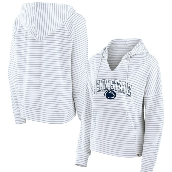 Women's Fanatics White Penn State Nittany Lions Striped Notch Neck Pullover Hoodie