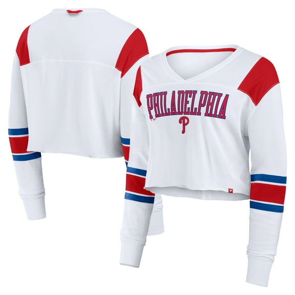 Women's Fanatics White Philadelphia Phillies Stretch Cropped Fashion Long Sleeve T-Shirt