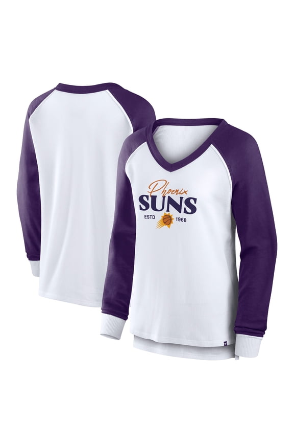 Women's Fanatics White Phoenix Suns Open Lane Waffle Long Sleeve V-Neck T-Shirt