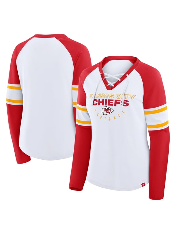 Women's Fanatics White/Red Kansas City Chiefs Redzone Blitz Package Raglan Lace-Up V-Neck Long Sleeve T-Shirt