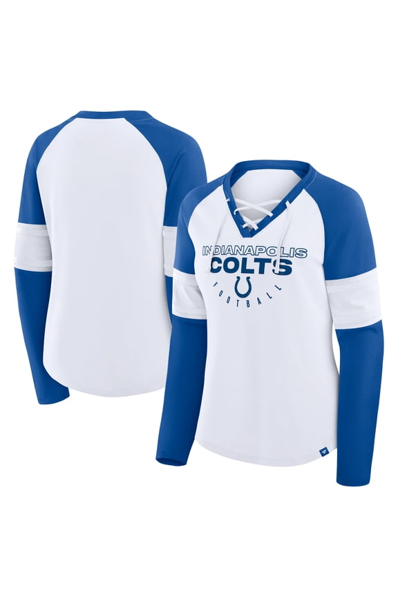 Women's Fanatics White/Royal Indianapolis Colts Redzone Blitz Package Raglan Lace-Up V-Neck Long Sleeve T-Shirt