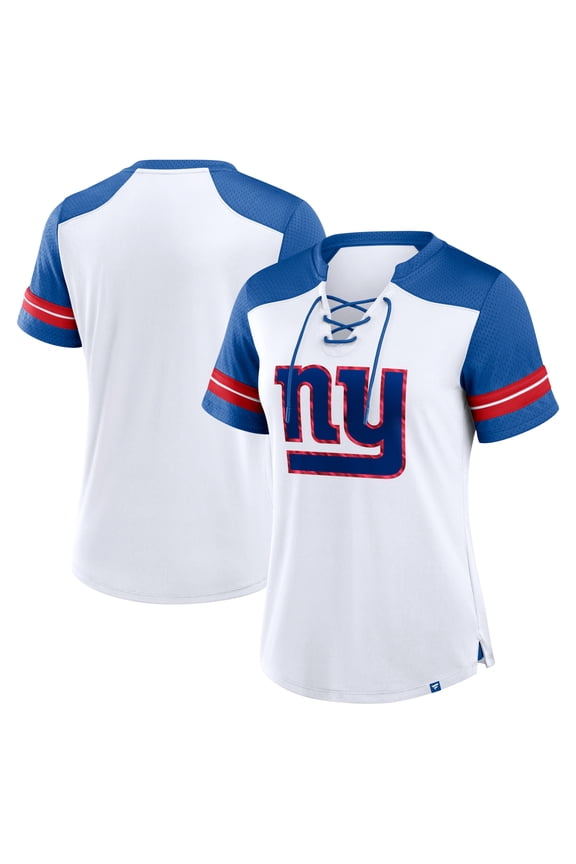 Women's Fanatics White/Royal New York Giants Foiled Primary Lace-Up T-Shirt