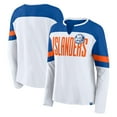thumbnail image 1 of Women's Fanatics White/Royal New York Islanders Frozen Long Sleeve Notch Neck T-Shirt, 1 of 3