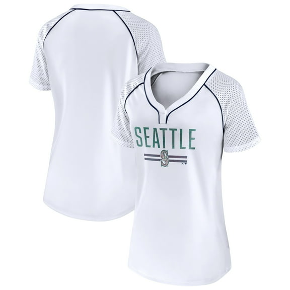 Women's Fanatics White Seattle Mariners Play Calling Raglan V-Neck T-Shirt