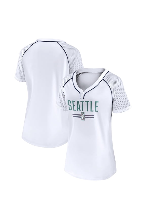 Women's Fanatics White Seattle Mariners Play Calling Raglan V-Neck T-Shirt