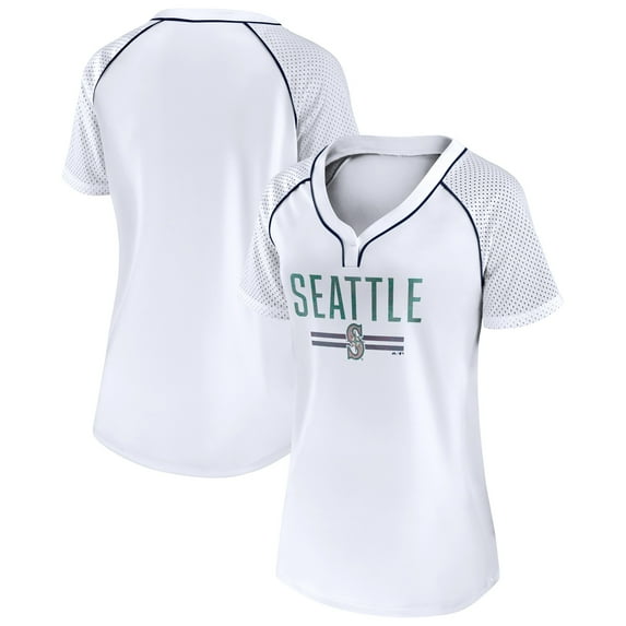 Women's Fanatics White Seattle Mariners Play Calling Raglan V-Neck T-Shirt