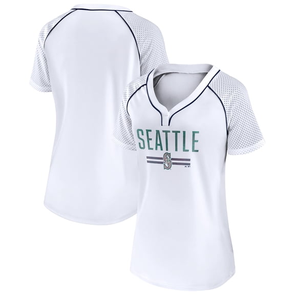 Women's Fanatics White Seattle Mariners Play Calling Raglan V-Neck T-Shirt