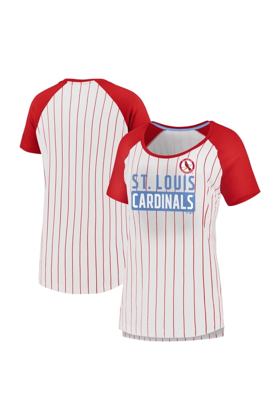 Women's Fanatics White St. Louis Cardinals Cooperstown Collection Iconic Pinstripe Raglan Scoop Neck T-Shirt