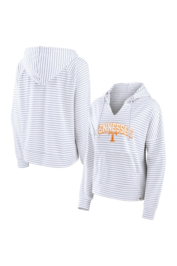 Women's Fanatics  White Tennessee Volunteers Striped Notch Neck Pullover Hoodie
