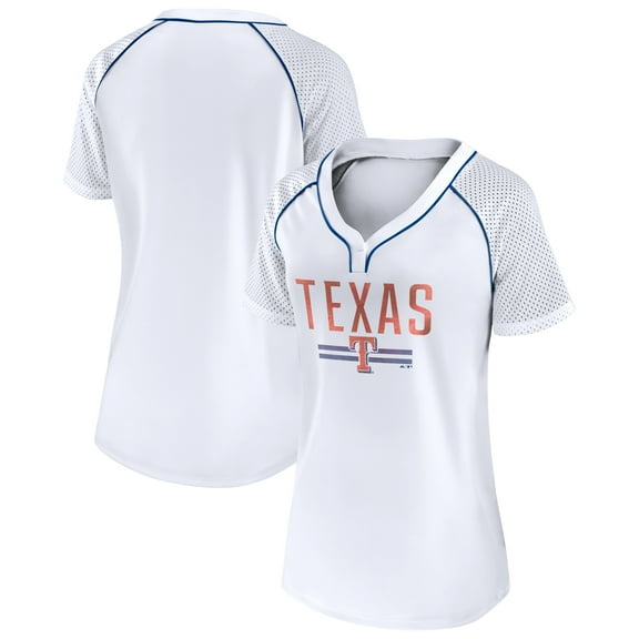 Women's Fanatics White Texas Rangers Play Calling Raglan V-Neck T-Shirt