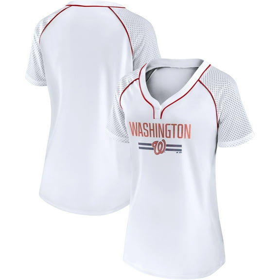 Women's Fanatics White Washington Nationals Play Calling Raglan V-Neck T-Shirt