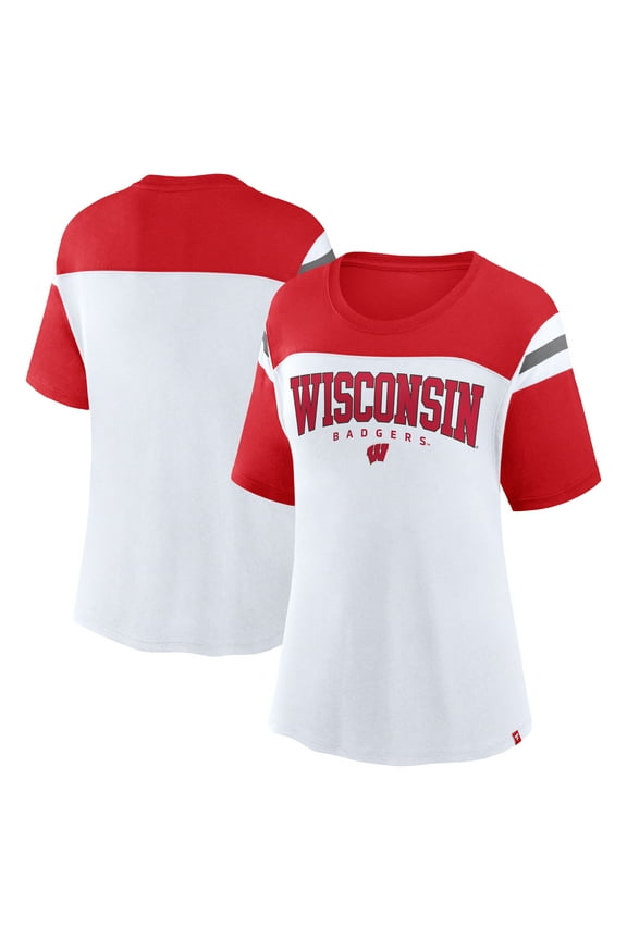 Women's Fanatics White Wisconsin Badgers Color-Block Fundamental Winning T-Shirt
