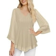 thumbnail image 1 of Women's Fancy Blouses Double Layers Mesh Dressy Tops 3/4 Ruffle Bell Sleeve Shirts, 1 of 6