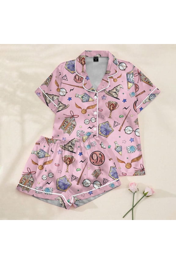 Women’s Fantasy Magic Short Sleeve Silky Satin Pajama Set