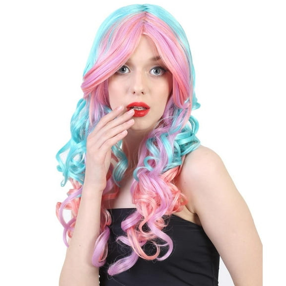 Women's Fantasy Wig | Pink Sky Blue Long Curly Party Every Ready Wig | Premium Breathable Capless Cap