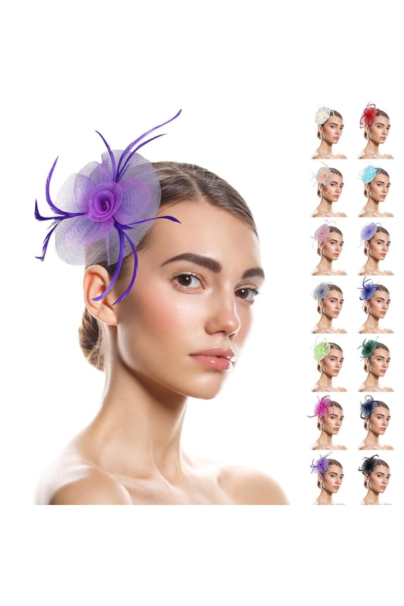 Women's Fascinator Hat LSQii Floral Mesh Ribbons Headband Elegant Navy Hair Clip Beret Pillbox Hat for Cocktail Tea Party Bridal Wedding Gift,Under $3