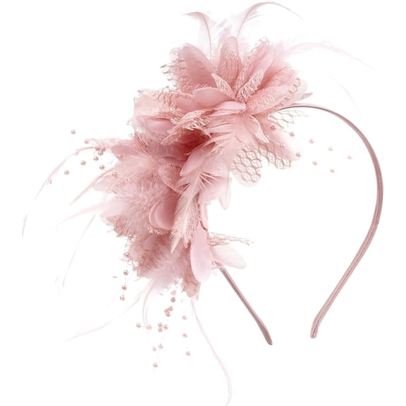 Women’s Fascinator Hat for Tea Party, Wedding, Cocktail, and Formal Events – Feather, Pearl, and Veil Headband Accessory