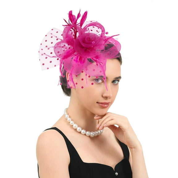Women's Fascinators Feathers Tea Party Hat Veil Headband with Hair Clip for Cocktail Church