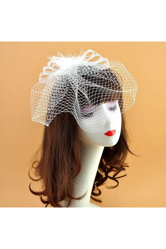 Women's Fascinators Hat Mesh Floral Feather Fascinator Headband for Wedding Cocktail Tea Party or Special Occasion White