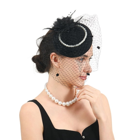 Women's Fascinators hat mesh tea party party top hat with headband clip headband（Black）