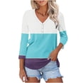 thumbnail image 1 of Women's Fashion 2024 1/4 Button up Blouse Vintage Summer Clothes for Teen Girls Henley Neck Flowy Shirts 3/4 Sleeve Tunic Tops Loose Fit Flowy Y2K Tops Dressy Casual Color Block Sky Blue T Shirts XL, 1 of 7