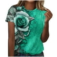thumbnail image 1 of Women's Fashion 2024 Dressy Casual Tops for Lady Comfy Casual Shirts Vintage Tie Dye Ombre Summer Clothes for Teen Girls Round Neck Blouse Short Sleeve Loose Fit Flowy Tunic Tops Green T Shirts S, 1 of 4