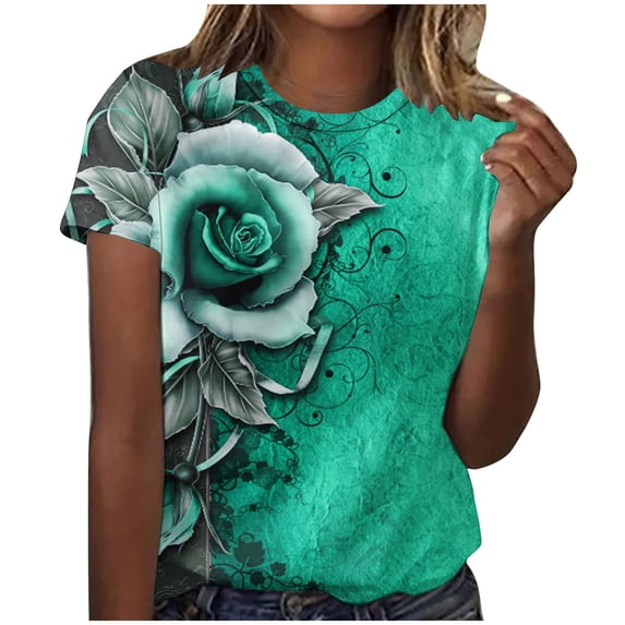 Women's Fashion 2024 Dressy Casual Tops for Lady Comfy Casual Shirts Vintage Tie Dye Ombre Summer Clothes for Teen Girls Round Neck Blouse Short Sleeve Loose Fit Flowy Tunic Tops Green T Shirts S