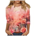 thumbnail image 1 of Women's Fashion 2024 Dressy Casual Tops Summer Clothes for Teen Girls 3/4 Sleeve Loose Fit Flowy Tunic Tops Vintage Tie Dye Floal Printing Spring Elegant Shirts Round Neck Blouse White T Shirts L, 1 of 5