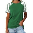 thumbnail image 1 of Women's Fashion 2024 Dressy Casual Tops Vintage Short Sleeve Loose Fit Flowy Tunic Tops Round Neck Blouse Comfy Casual Shirts Striped Color Block Summer Clothes for Teen Girls Army Green T Shirts L, 1 of 3