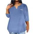 thumbnail image 1 of Women's Fashion 2024 Spring Elegant Shirts Vintage Summer Clothes for Teen Girls V Neck Blouse Solid Color Long Sleeve Tunic Tops for Lady Loose Fit Flowy Y2K Tops Dressy Casual Blue T Shirts L, 1 of 5