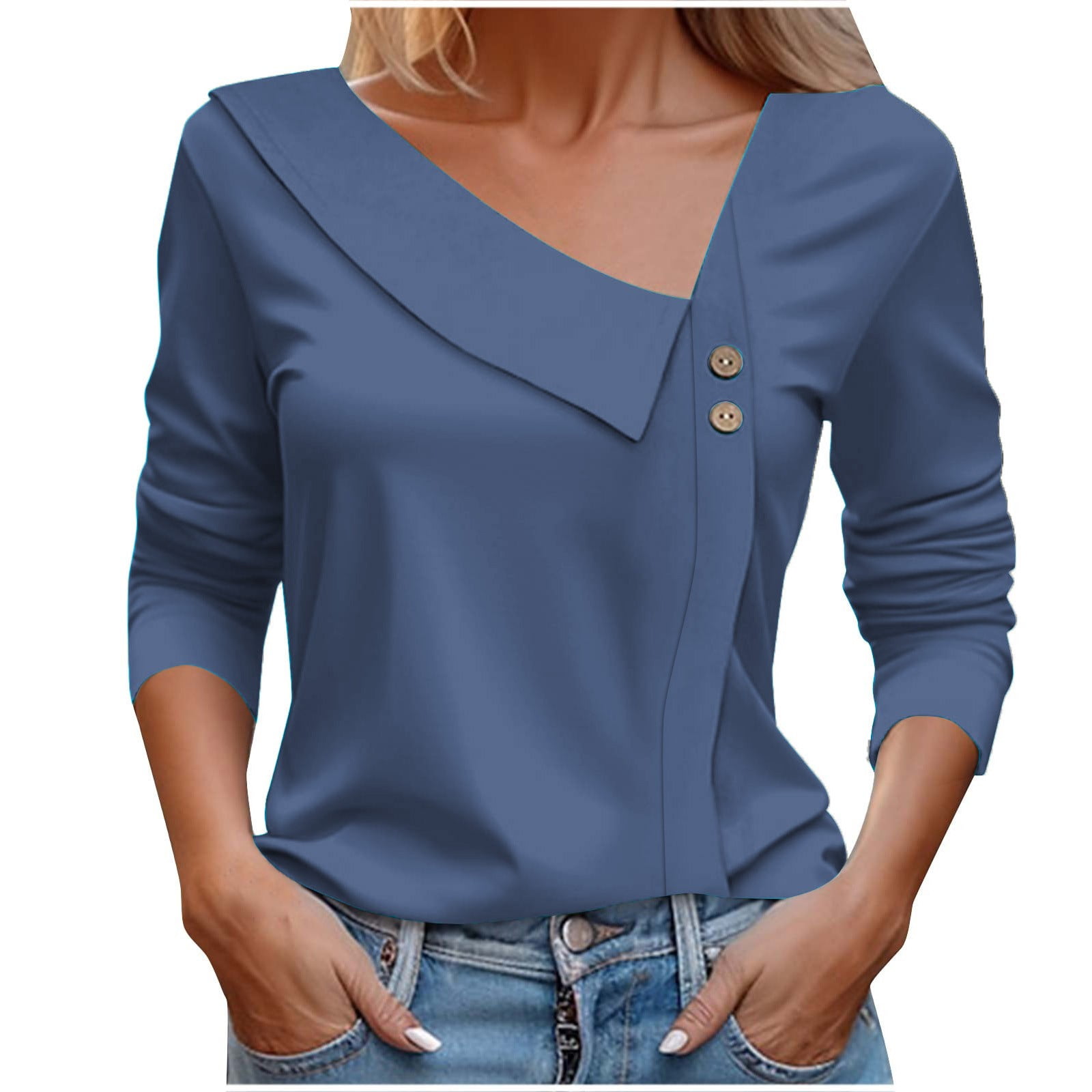 Casual Solid Tassel Patchwork Slit Asymmetrical Collar Tops Casual Solid Tassel Patchwork Slit Asymmetrical Collar Tops