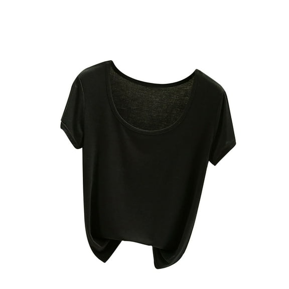 Women's Fashion 2024 Y2K Tops Dressy Casual Short Sleeve Tunic Tops for Lady Loose Fit Flowy Solid Color Vintage Summer Clothes for Teen Girls Round Neck Blouse Comfy Casual Shirts Black T Shirts XXL