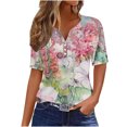 thumbnail image 1 of Women's Fashion 2024 Y2K Tops Dressy Casual Short Sleeve Tunic Tops for Lady Loose Fit Flowy Summer Clothes for Teen Girls V Neck Blouse Vintage Floal Printing Comfy Casual Shirts Pink T Shirts XL, 1 of 5