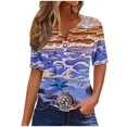 thumbnail image 1 of Women's Fashion 2024 Y2K Tops Dressy Casual Summer Clothes for Teen Girls Floal Printing Vintage Button up V Neck Blouse Short Sleeve Tunic Tops for Lady Loose Fit Flowy Purple T Shirts XL, 1 of 5