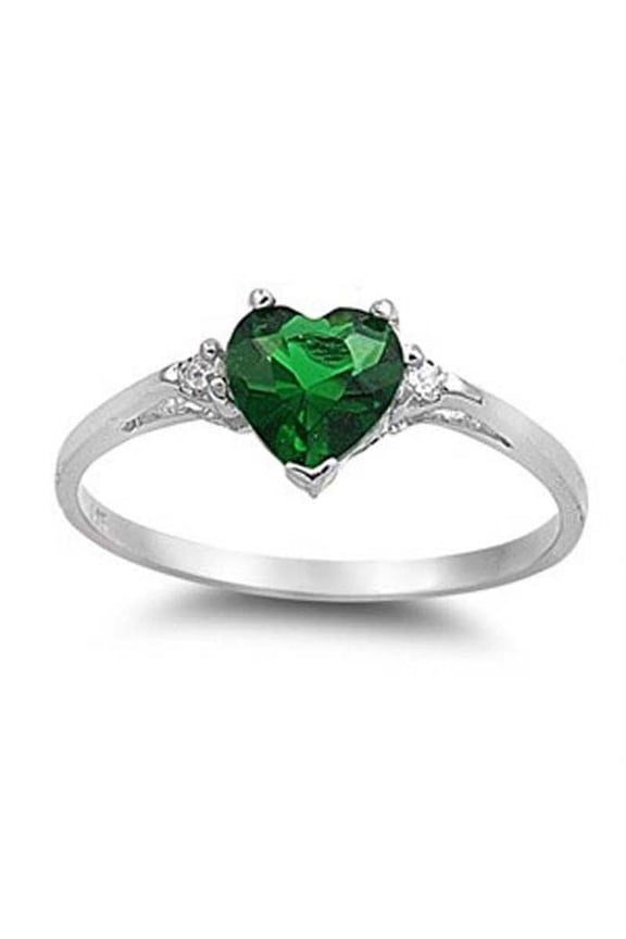 Women's Fashion 925 Sterling Silver Heart Emerald Promise Ring