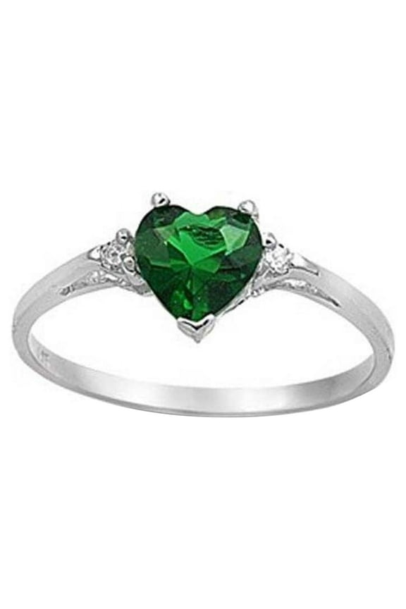 Women's Fashion 925 Sterling Silver Heart Emerald Promise Ring