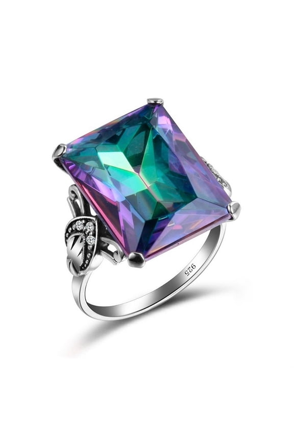 Women's Fashion 925 Sterling Silver Rainbow Topaz Diamond Ring