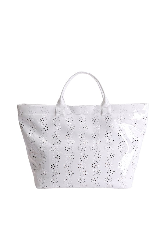 Women's Fashion All-Match Tote Bag, 18.11" Large Capacity Glossy Waterproof Floral Hollow Out Handbag, Top Handle Tote for Work Travel Daily Use