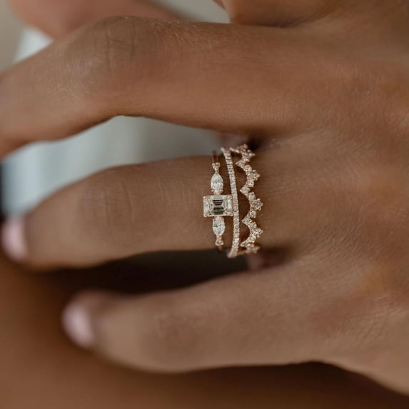 Womens Geometric Ring Set Electroplated Gold Tone Three Piece Alloy Jewelry Collection Geometric Stacking Rings