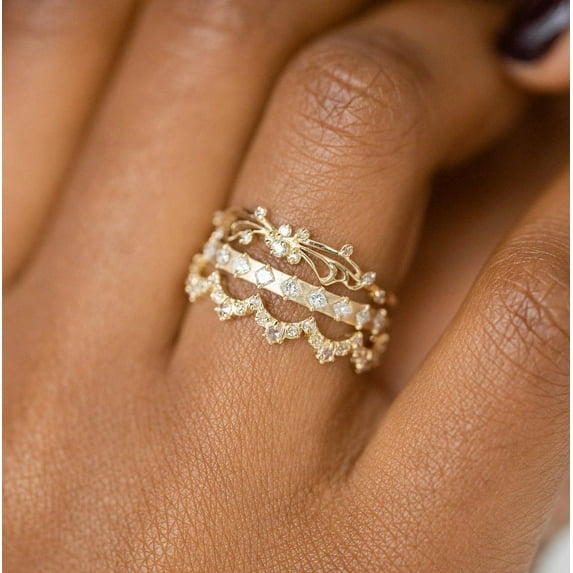 Womens Geometric Ring Set Electroplated Gold Tone Three Piece Alloy Jewelry Collection Geometric Stacking Rings