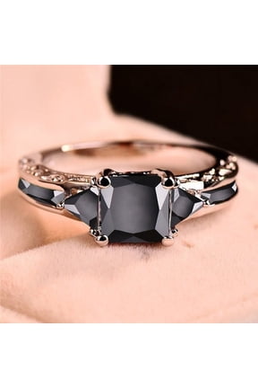 Womens Alloy Ring With Black Diamond Gem Inlay Fashion Jewelry And Artificial Gemstone Inlay Individually Packed
