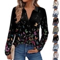 thumbnail image 1 of Women's Fashion Athleisure Long-Sleeve Vintage Floral Butterfly Print Stand Collar Polo Shirt Top, Comfortable & Skin-Friendly & Breathable, Gifts for Women, 1 of 5
