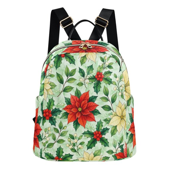 Women's Fashion Backpack Mint Poinsettia Floral Printed Backpack Purses for Travel & Daily