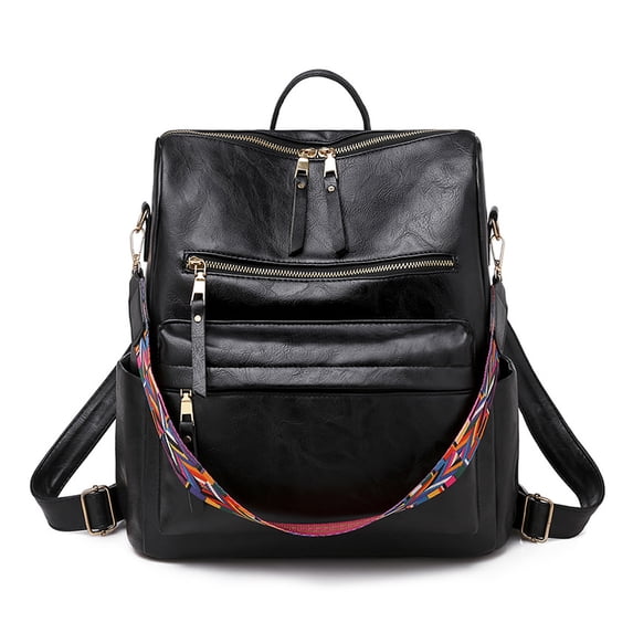 Women's Fashion Backpack Purses Multipurpose Design Handbags and Shoulder Bag Travel bag, with Colorful Strap-black