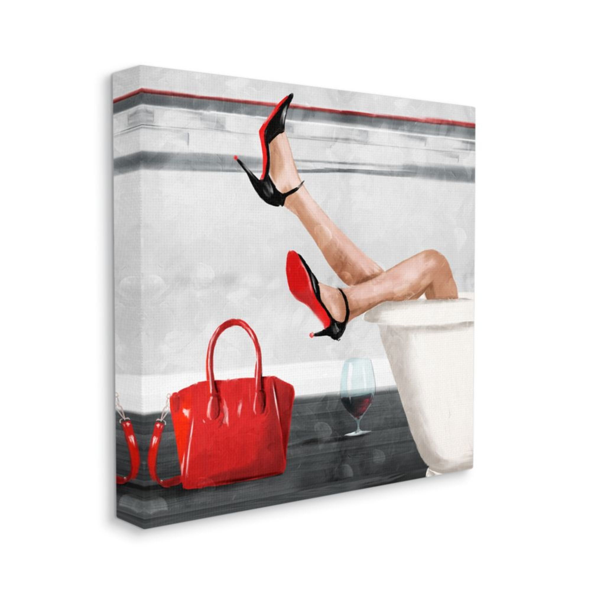 Fashion Red Heels and Wine Canvas Wall Art, 17 x 17